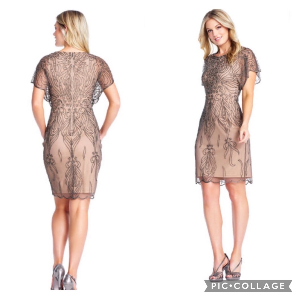 Aidan Mattox flutter sleeves beaded scalloped detail dress